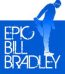 A man standing on one foot in front of the words " epic bill bradley ".